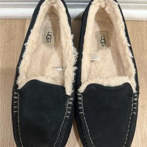 UGG Black Suede Slippers with Cream Lining